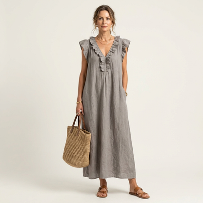 Josette | Robe Maxi à Col V avec Volants