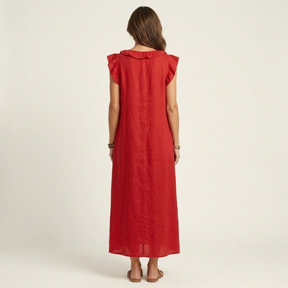Josette | Robe Maxi à Col V avec Volants