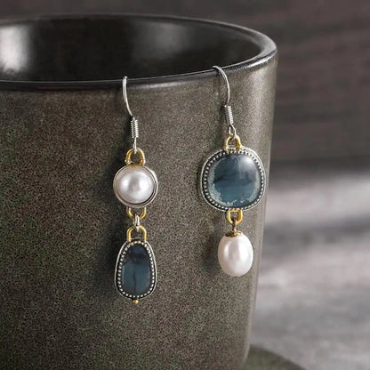 Boucles d'oreilles vintage en perles de pierre bleue