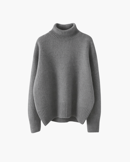 Pull en maille à col roulé, gris, vue de face, manches longues