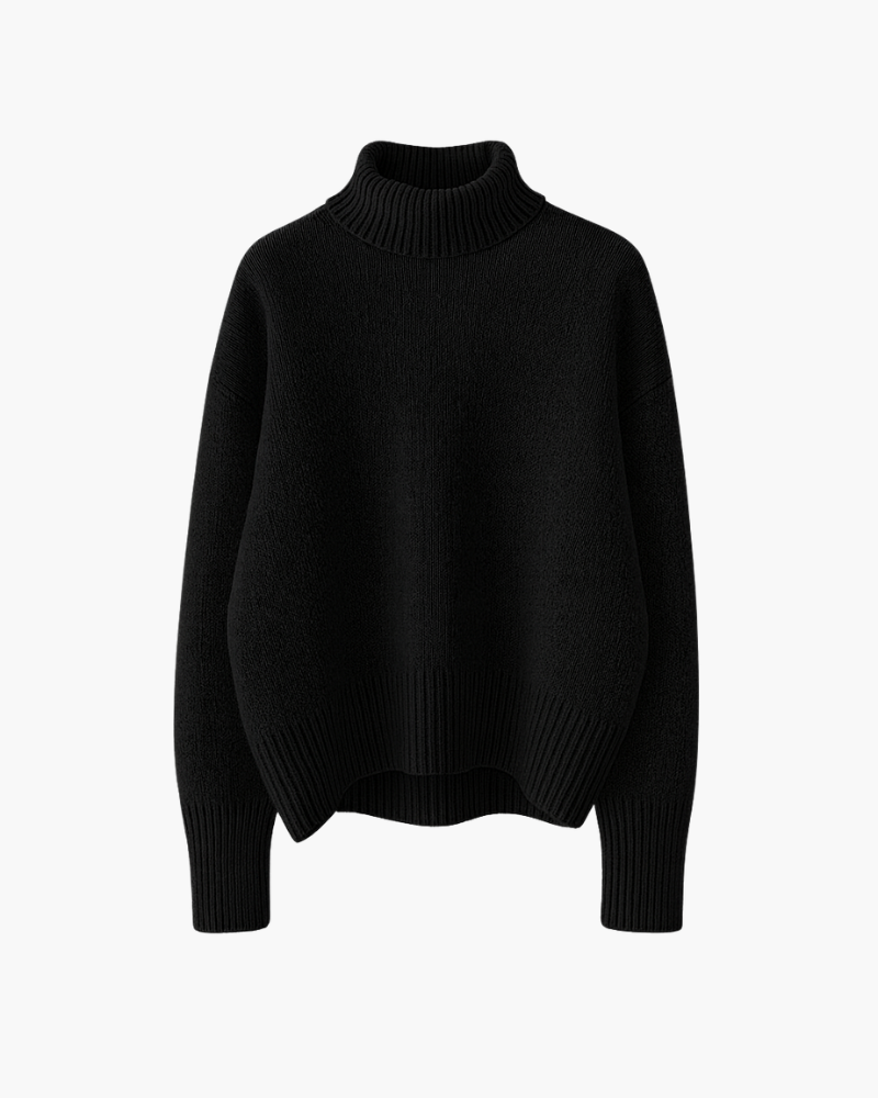 Pull en maille à col roulé, noir, vue de face, manches longues