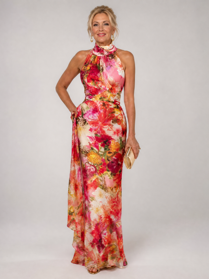 Elisabetta | Robe longue à imprimé floral et col halter