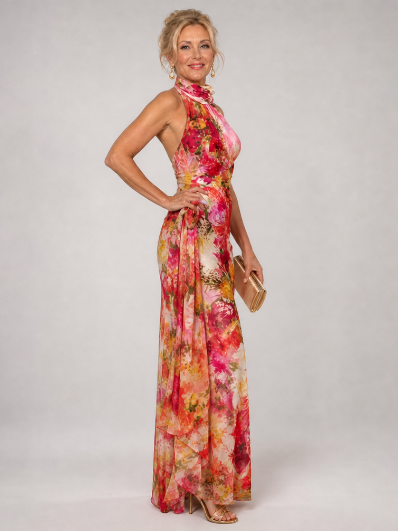 Elisabetta | Robe longue à imprimé floral et col halter