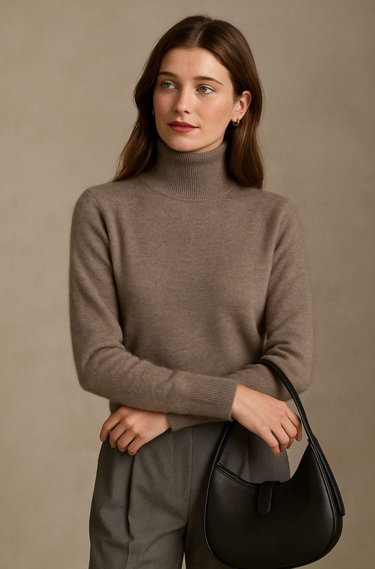 Pull col roulé en maille, couleur gris, manches longues