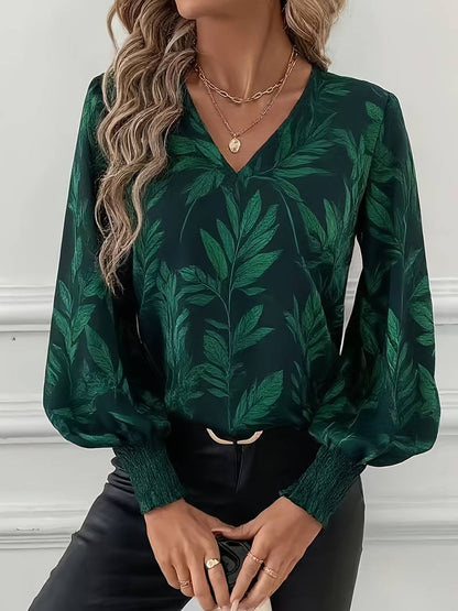 Ruchama - Blouse Élégante à Imprimé Feuilles