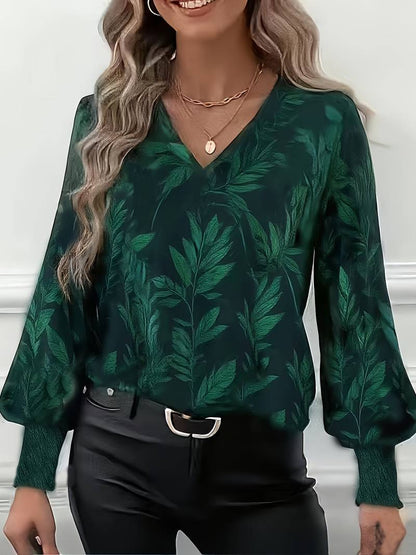 Ruchama - Blouse Élégante à Imprimé Feuilles