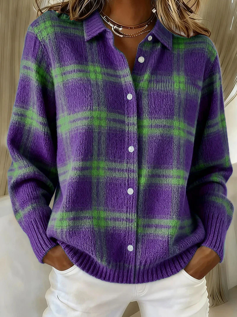 Theresa - Cardigan à Carreaux Chic
