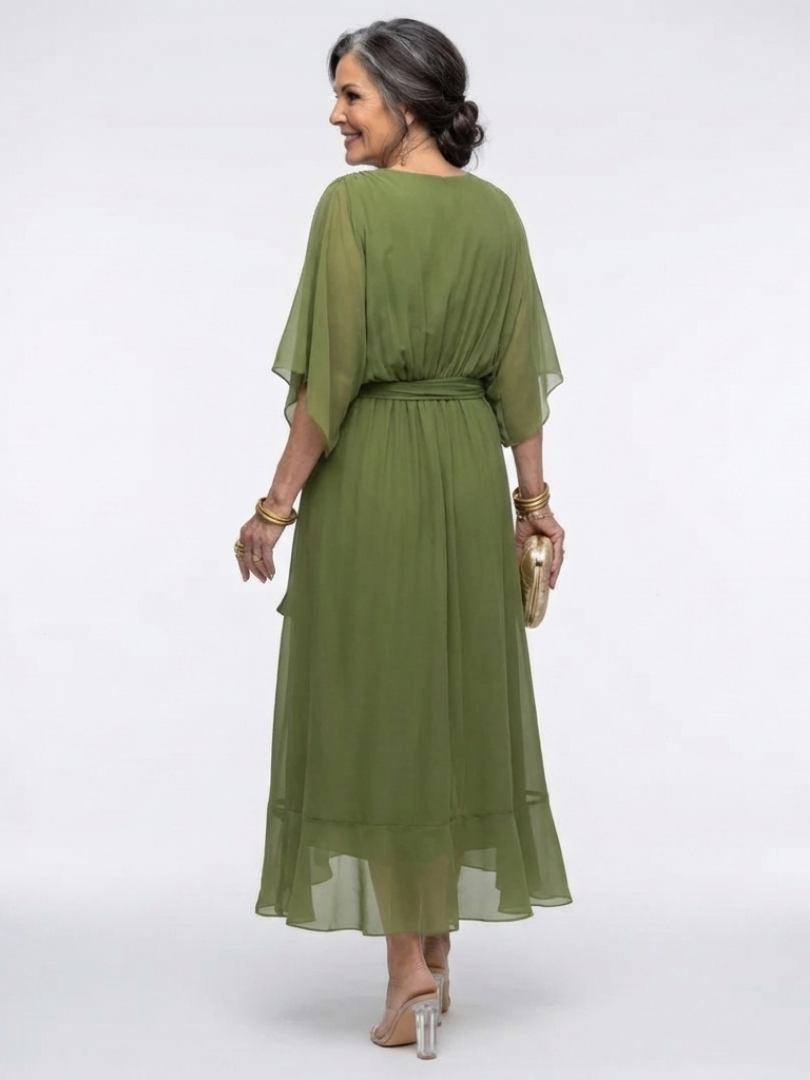 Elysia | Robe midi drapée avec décolleté en V et ceinture à la taille