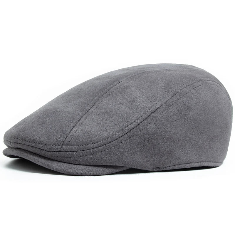 Béret en daim classique Bloom™ gris, coupe plate et couture centrale.