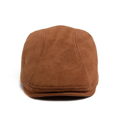 Béret en daim classique Bloom™ brun camel, devant arrondi avec coutures.