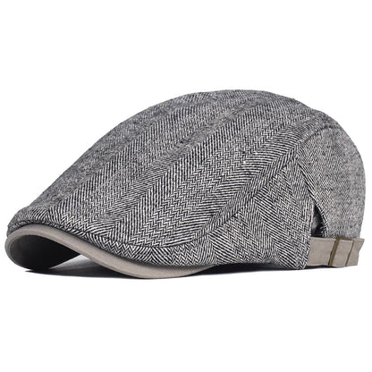 Béret homme Bloom™ gris chiné à motif chevrons, rabat et sangle marron
