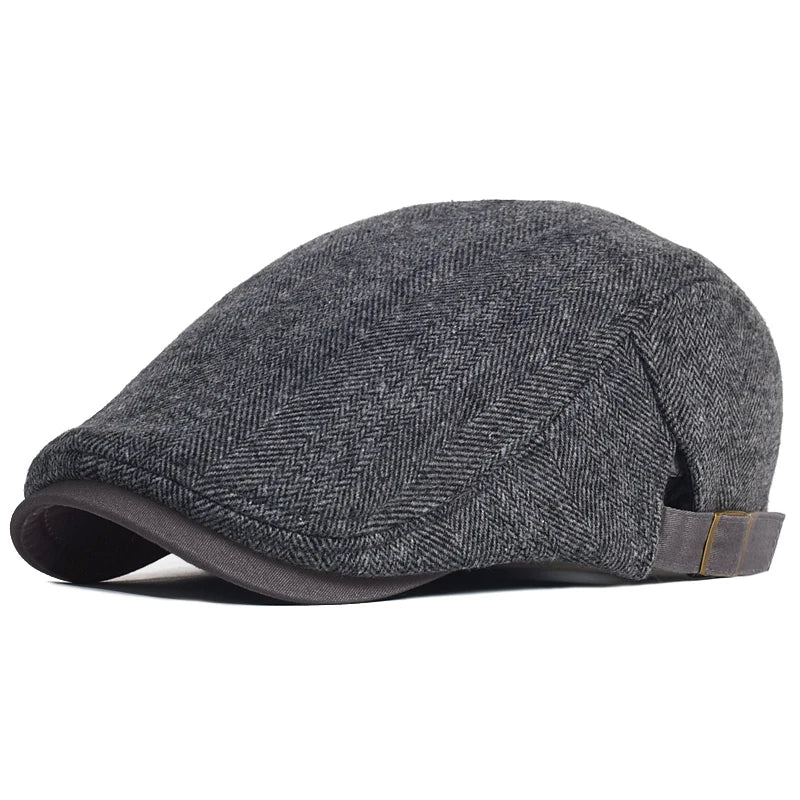 Béret homme Bloom™ gris à motif chevrons, rabat arrondi et sangle gris clair