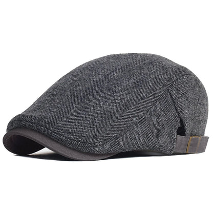 Béret homme Bloom™ gris à motif chevrons, rabat arrondi et sangle gris clair