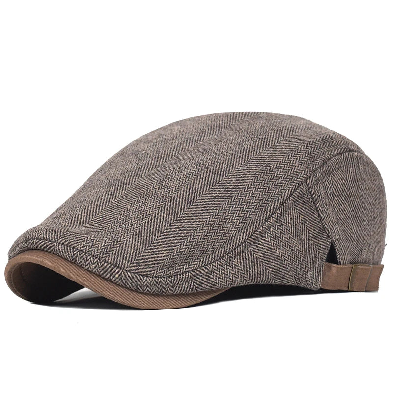 Béret homme Bloom™ brun clair à motif chevrons, visière et sangle marron