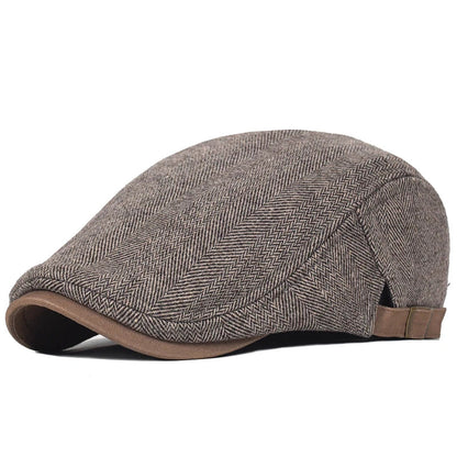Béret homme Bloom™ brun clair à motif chevrons, visière et sangle marron