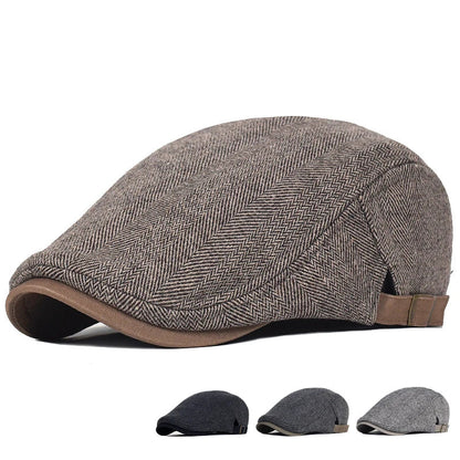 Lot de 3 bérets homme gris et noir, forme arrondie et sangle marron