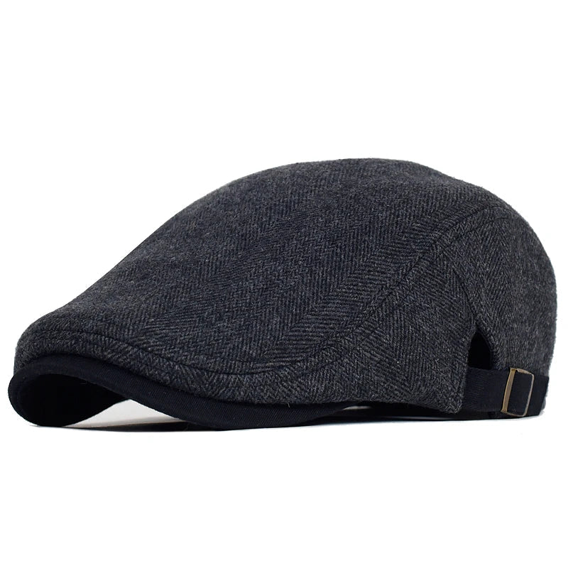 Béret homme Bloom™ gris foncé chiné, forme arrondie et sangle marron