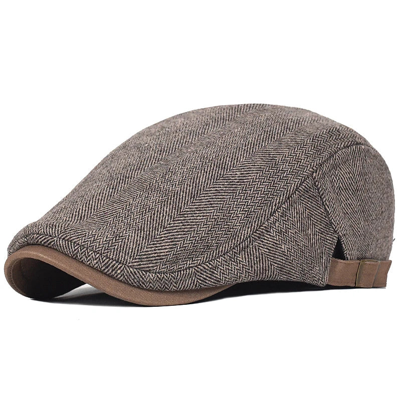 Béret homme Bloom™ beige à motif chevrons, intérieur sombre et sangle marron
