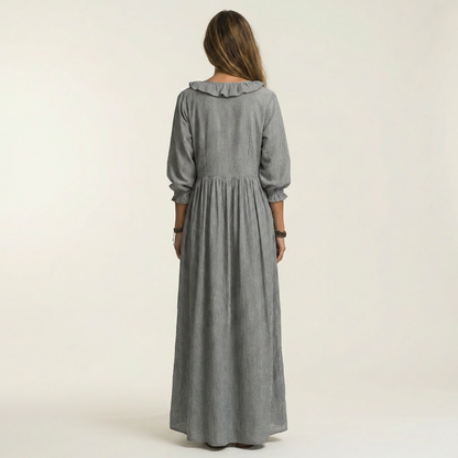 Yosetta | Robe Maxi Rayée avec Volants et Décolleté en V