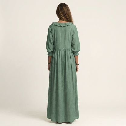 Yosetta | Robe Maxi Rayée avec Volants et Décolleté en V
