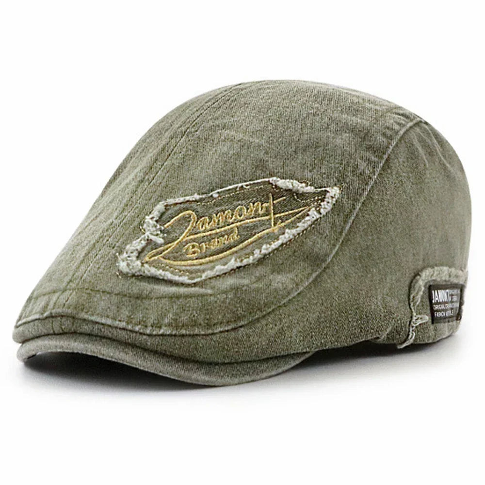 Casquette en denim vert olive avec écusson Damont et étiquette latérale