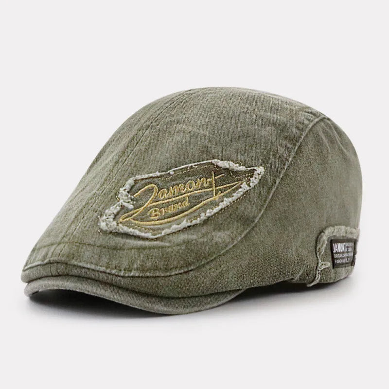 Casquette en denim vert olive avec écusson Damont brodé sur le devant