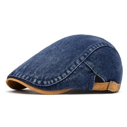 Casquette vintage réglable en jean bleu moyen, visière courbée et sangle à boucle