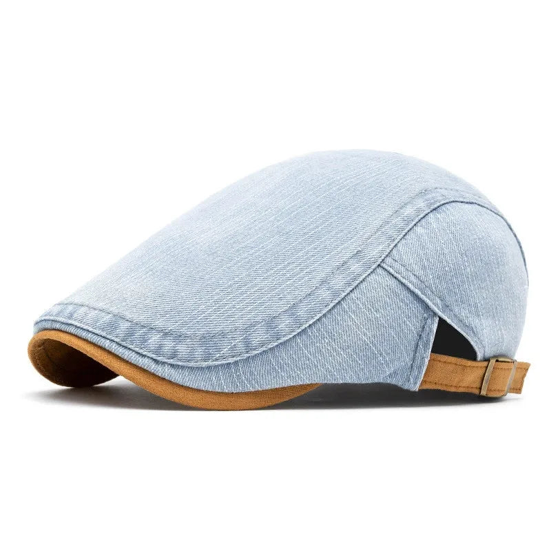 Casquette vintage réglable en jean bleu clair, visière courbée et sangle à boucle