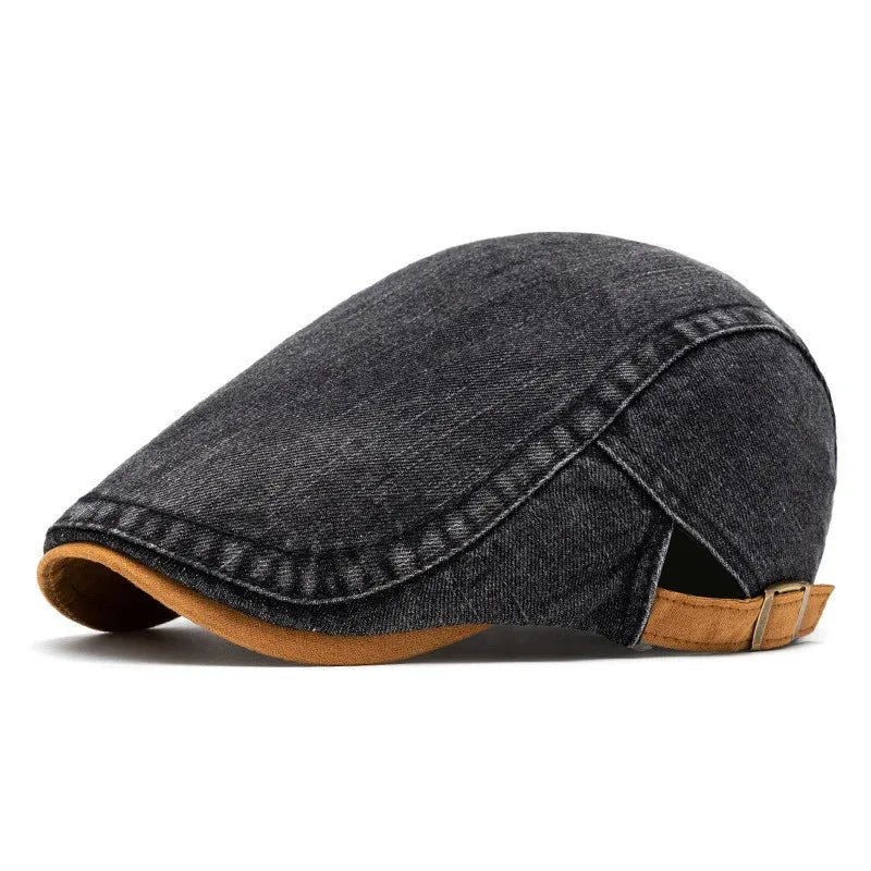 Casquette vintage réglable en jean gris foncé, visière courbée et sangle à boucle