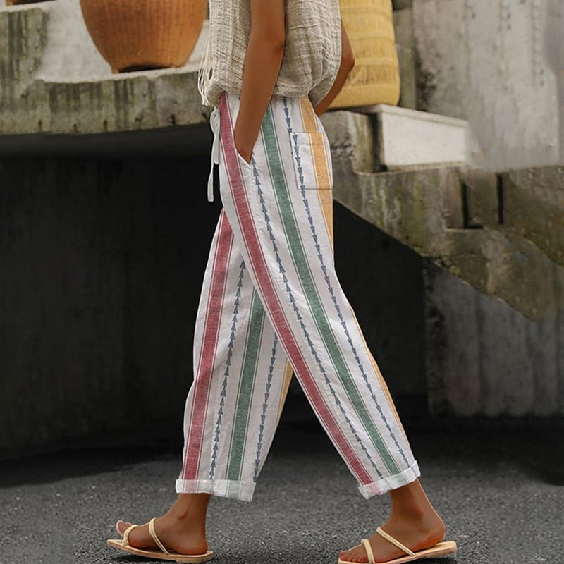 Pantalon ample à rayures verticales multicolores