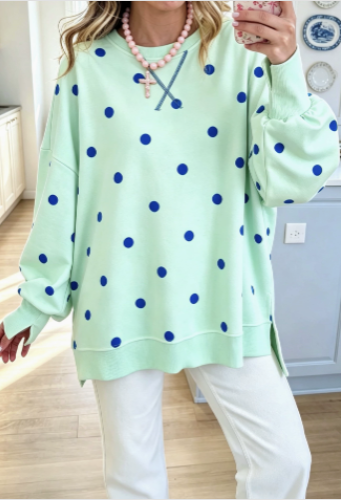 Sweatshirt Chic Jaune Soleil & Bleu à Pois