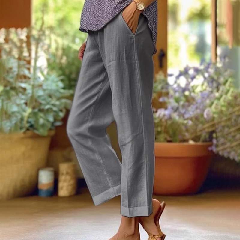 Pantalon ample décontracté gris, coupe droite, poches latérales