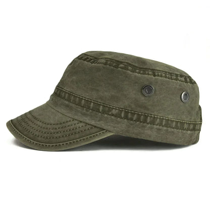 Casquette Bloom™ vintage robuste vert olive avec visière, coutures et deux œillets