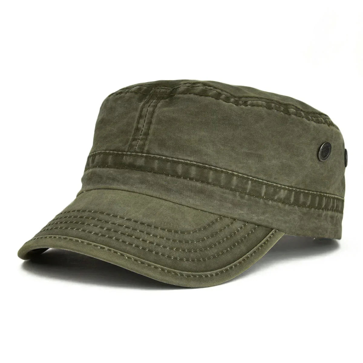 Casquette Bloom™ vintage robuste en tissu vert olive, visière incurvée et œillet latéral