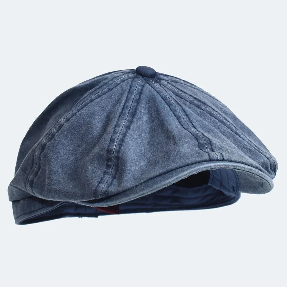 Casquette en coton Bloom™ bleue, vue de profil, visière courte et bouton