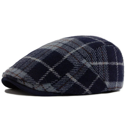 Casquette homme Bloom™ à carreaux bleu marine, visière courte et motif écossais
