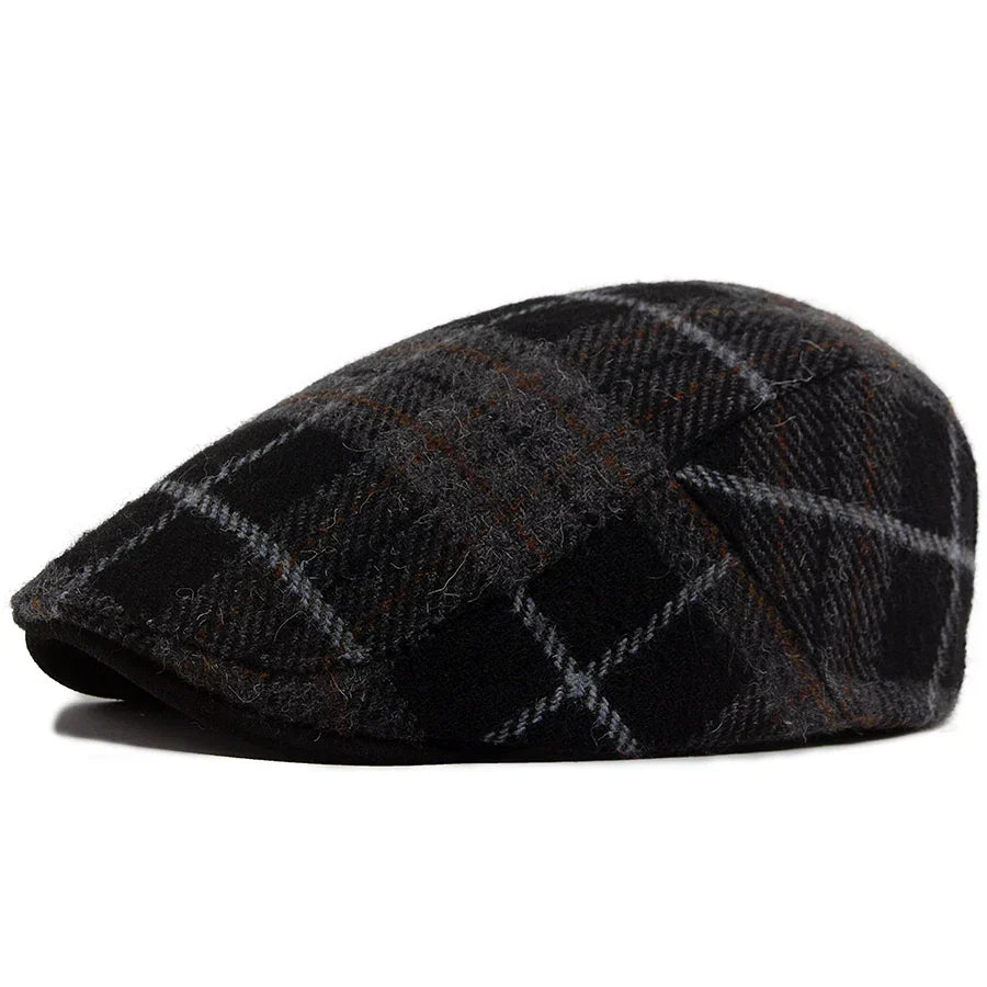 Casquette homme Bloom™ noire à carreaux, surpiqûres visibles et accents orange