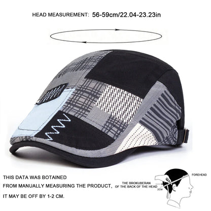Casquette homme patchwork noire, panneaux à carreaux gris et blanc, visière courbée.