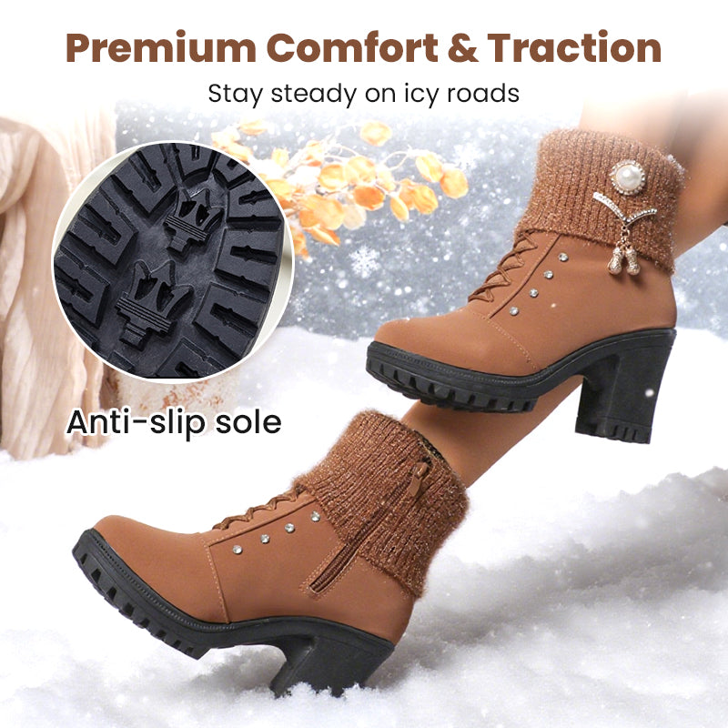 Bottines femme marron à talon épais avec semelle crantée antidérapante