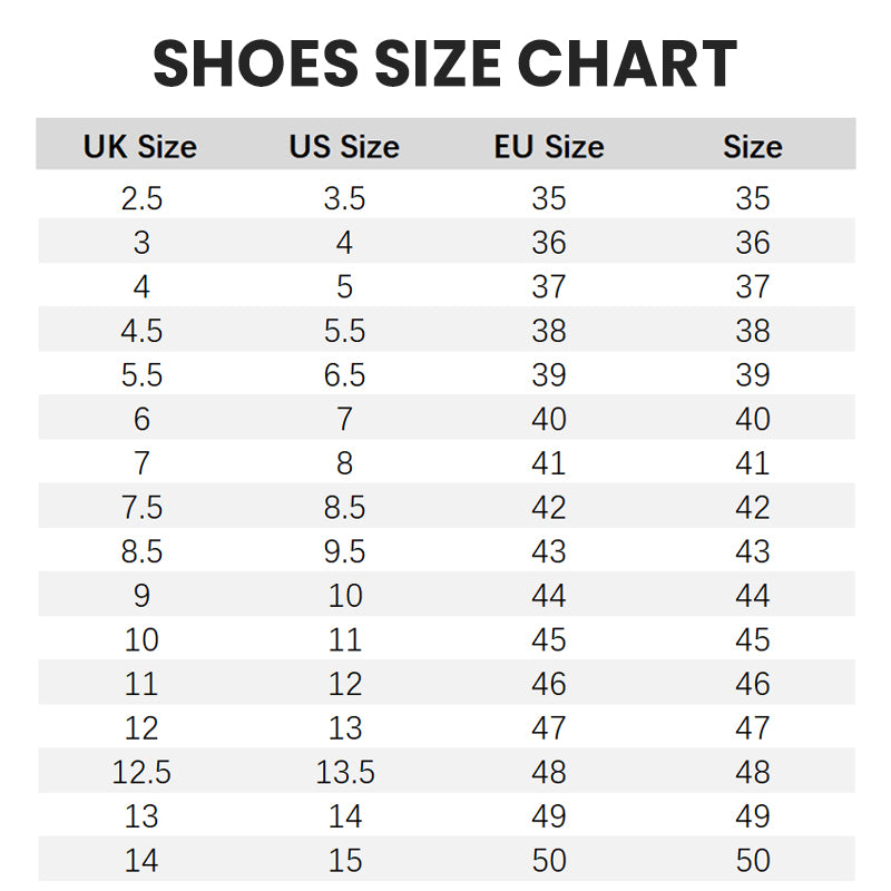 Tableau des tailles de chaussures, UK US EU