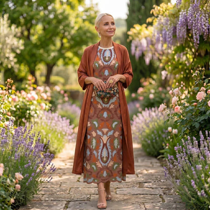 Daniela | Robe longue imprimée avec gilet assorti