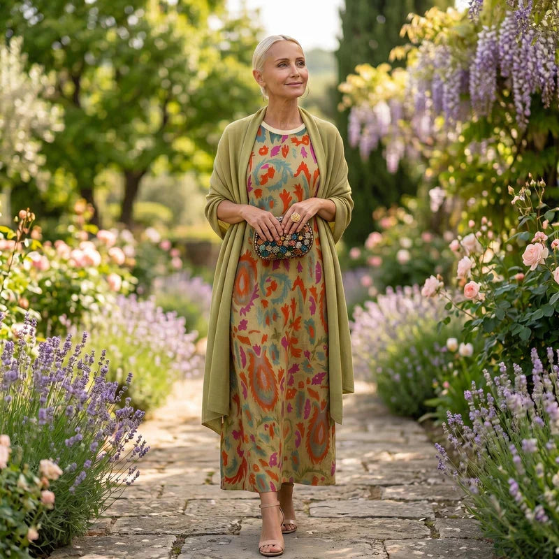 Daniela | Robe longue imprimée avec gilet assorti