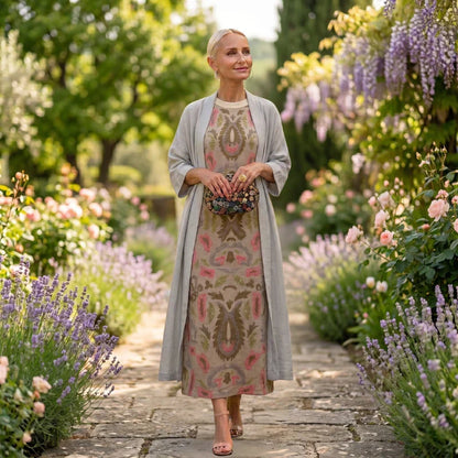 Daniela | Robe longue imprimée avec gilet assorti