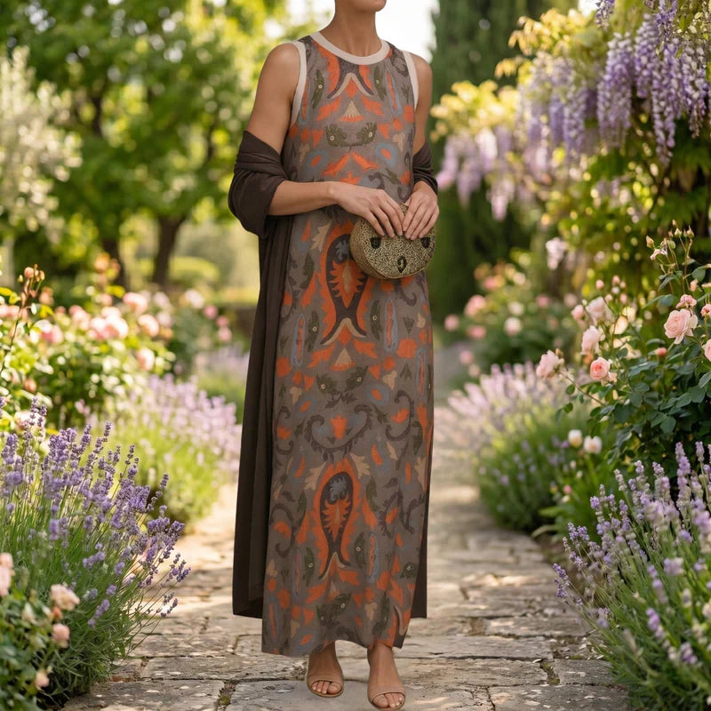 Daniela | Robe longue imprimée avec gilet assorti