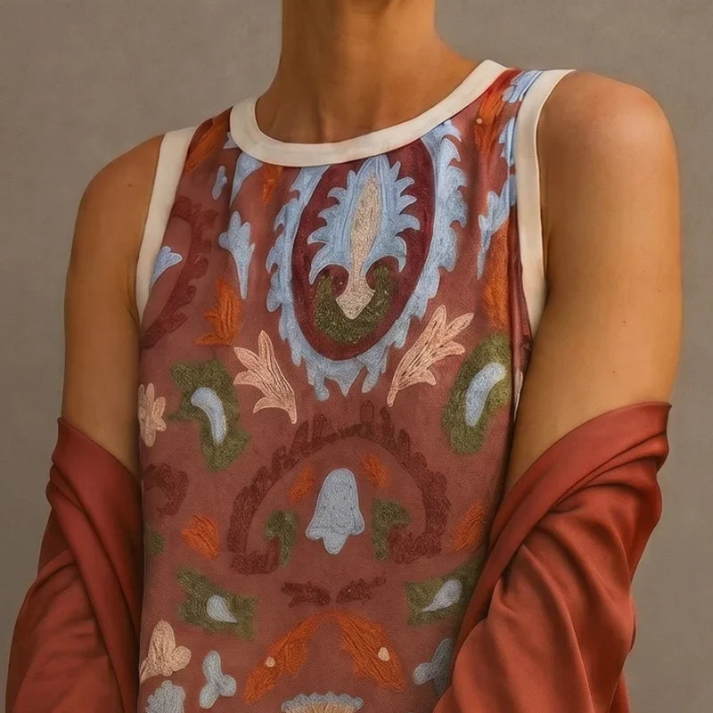 Daniela | Robe longue imprimée avec gilet assorti