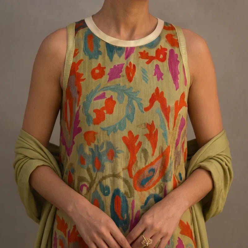 Daniela | Robe longue imprimée avec gilet assorti