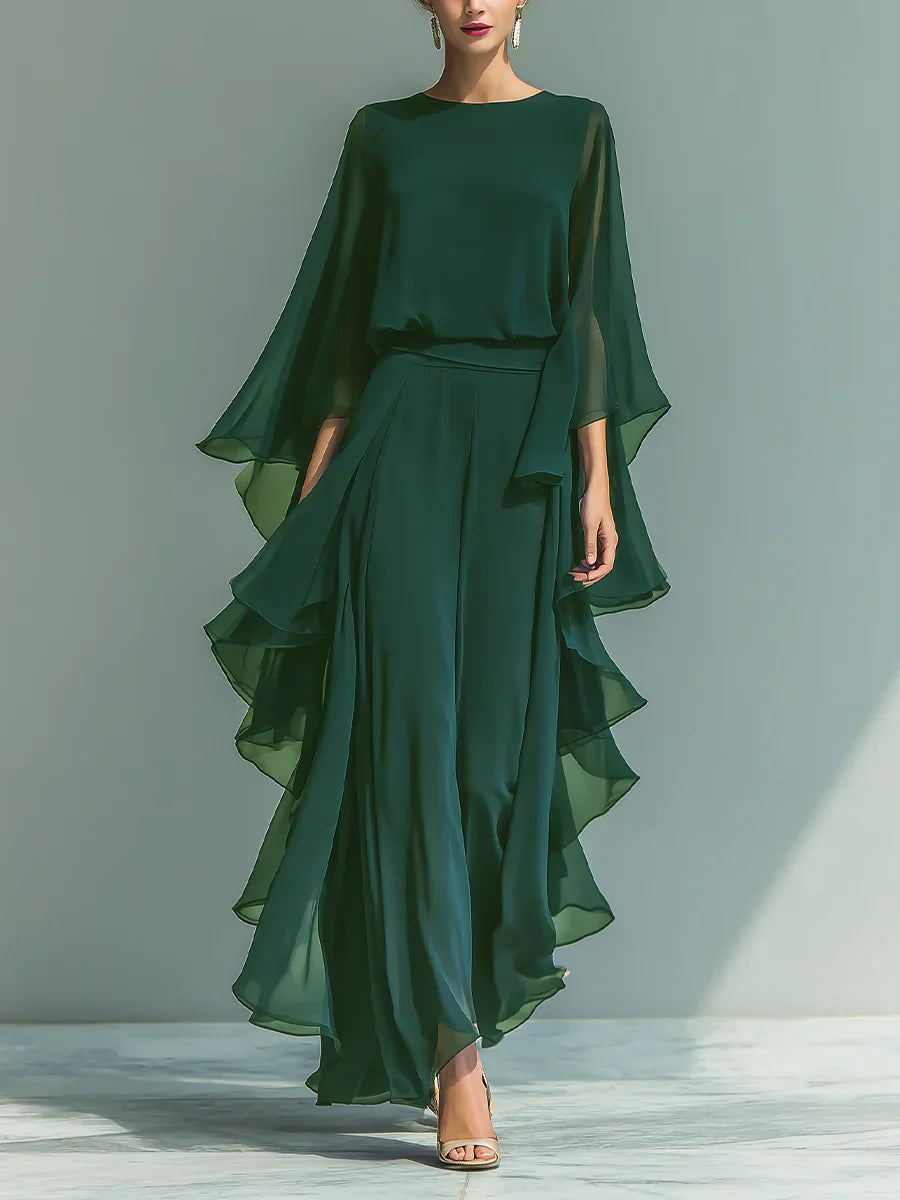 Aurora | Completo Elegante in Chiffon con Volant
