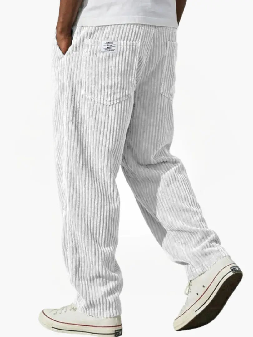 Pantalon en velours côtelé blanc pour homme, coupe droite, poches devant visibles