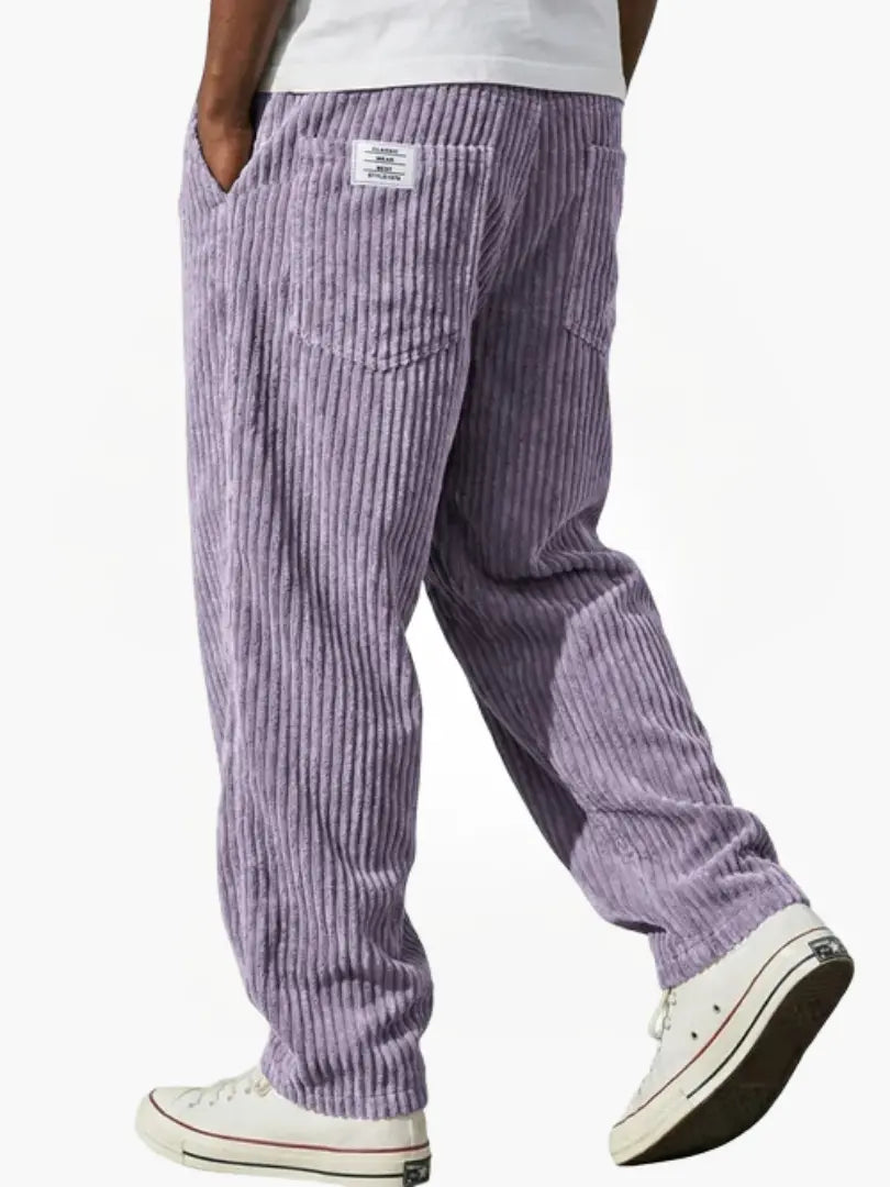 Pantalon en velours côtelé violet pour homme, coupe droite, jambe avec côtes verticales