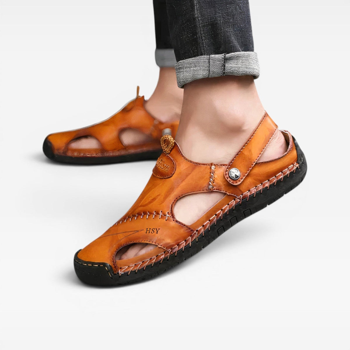 Sandales de pêcheur en cuir pour hommes – Style classique à bout fermé avec boucle réglable